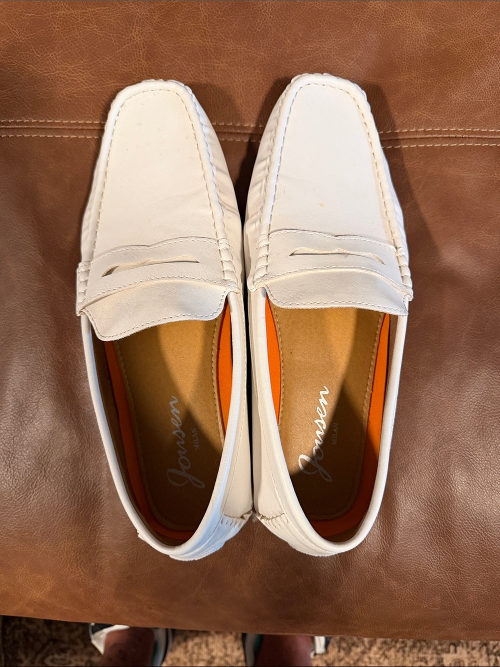 Jensen White Leather Slip-On Loafers with Orange Insole - Picture 2 of 7